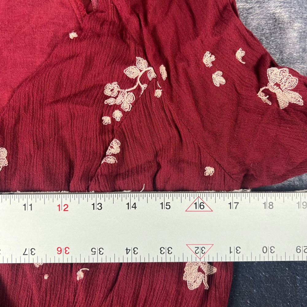Free People Jasmine Red Floral Embroidered Bell Sleeve V-Neck Mini Dress Size 10 - Picture 5 of 6